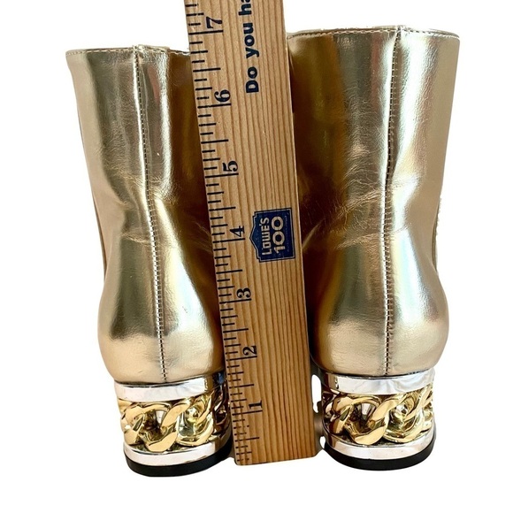 Bamboo “Hype” Gold Metallic Mixed Medal Booties Chain Heel Decoration Size - Picture 9 of 9